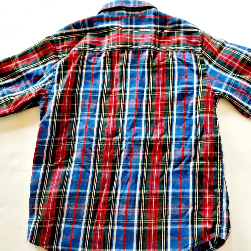 Wrangler Boys Shirt Button Down Blue Red Green Long Sleeve Plaid 6-7